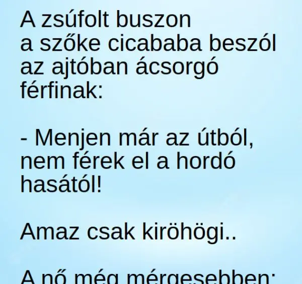 Vicc: A zsúfolt buszon a szőke cicababa beszól az ajtóban