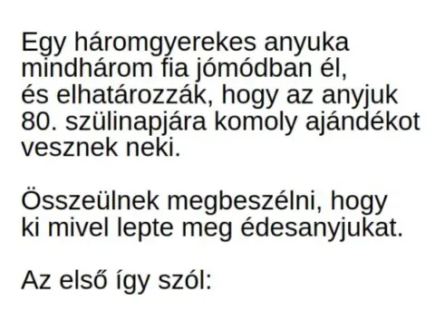 Vicc: Egy háromgyerekes anyuka három fia elhatározza, hogy az anyjuk