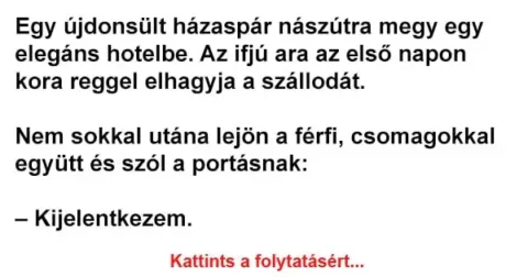 Egy újdonsült házaspár nászútra megy egy elegáns hotelbe. Az ifjú