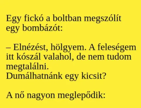 Vicc: Egy fickó a boltban megszólít egy feltűnően csinos nőt:...