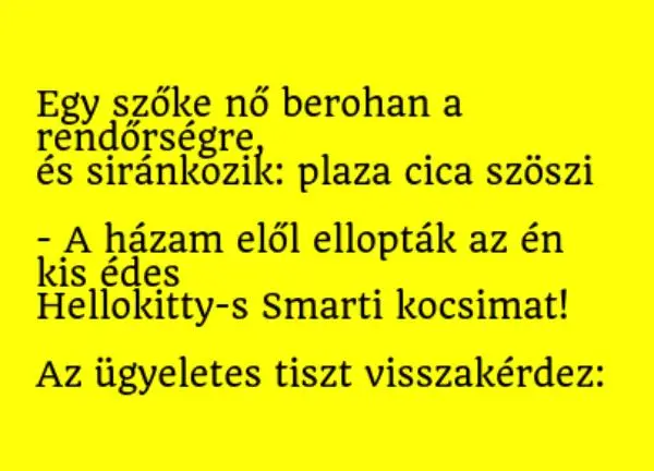 Vicc: Egy szőke nő berohan a rendőrségre, és siránkozik: plaza