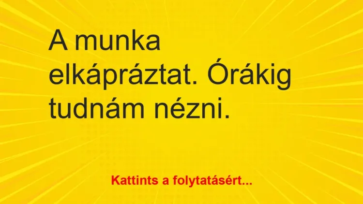 Vicc: A munka elkápráztat. Órákig tudnám nézni.
… Vicc: A munka elkápráztat. Órákig tudnám nézni.
…