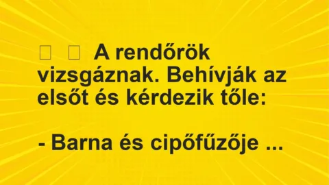 Vicc: 
	    	    A rendőrök vizsgáznak. Behívják az elsőt és kérdezik tőle:


-…