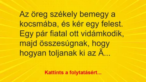 Vicc: Az öreg székely bemegy a kocsmába, és kér egy felest. Egy pár fiatal ott…