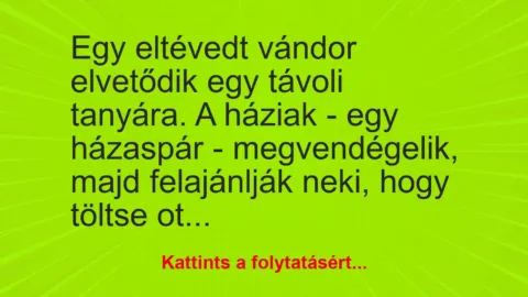 Vicc: Egy eltévedt vándor elvetődik egy távoli tanyára. A háziak – egy házaspár -…