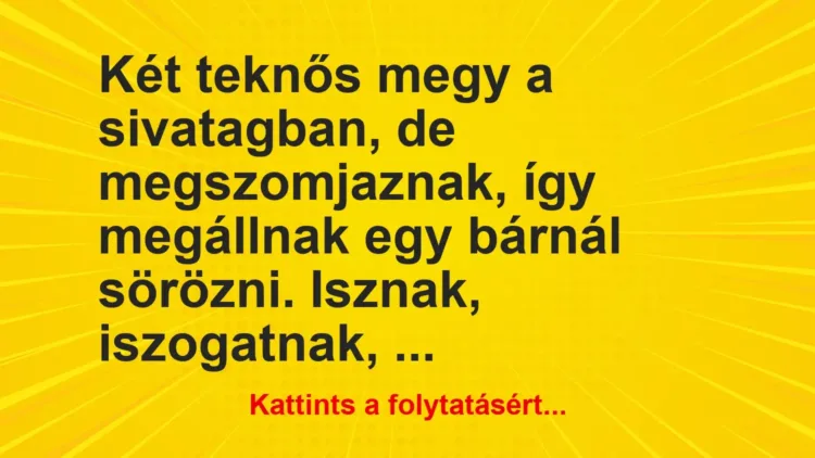 Vicc: Két teknős megy a sivatagban, de megszomjaznak, így megállnak egy bárnál… Vicc: Két teknős megy a sivatagban, de megszomjaznak, így megállnak egy bárnál…