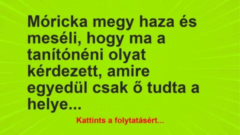 Vicc: Móricka megy haza és meséli, hogy ma a tanítónéni olyat kérdezett, amire egyedül…