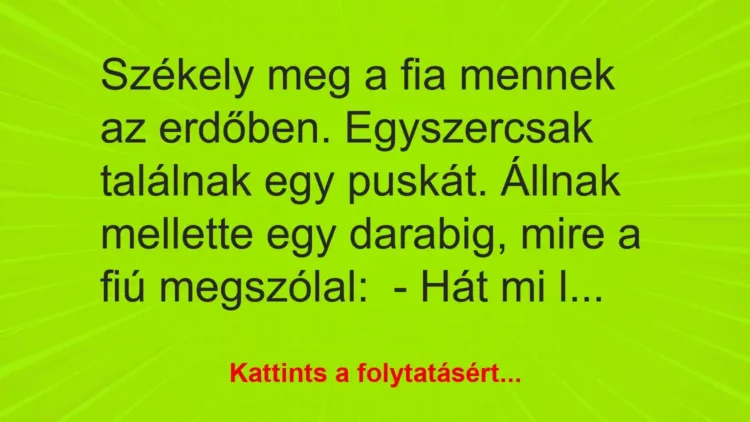 Vicc: Székely meg a fia mennek az erdőben. Egyszercsak találnak egy puskát. Állnak… Vicc: Székely meg a fia mennek az erdőben. Egyszercsak találnak egy puskát. Állnak…