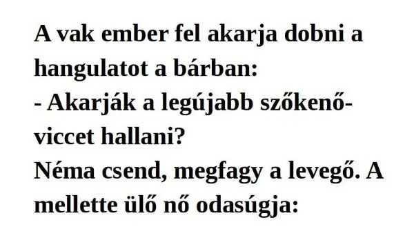 Vicc: A vak ember fel akarja dobni a hangulatot a Vicc: A vak ember fel akarja dobni a hangulatot a bárban:…