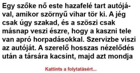 Egy szőke nő este hazafelé tart autójával, amikor szörnyű vihar tör ki