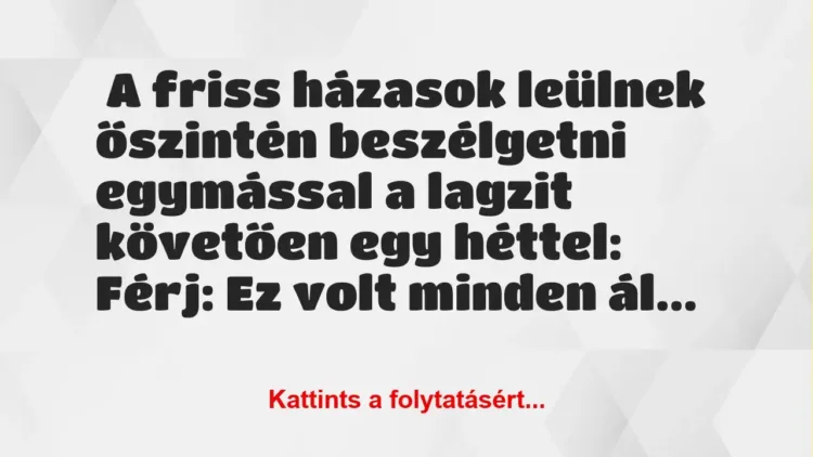 Vicc: A friss házasok leülnek őszintén beszélgetni egymással… Vicc: A friss házasok leülnek őszintén beszélgetni egymással…