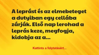 Vicc: A leprást és az elmebeteget a dutyiban egy cellába zárják. Első nap… Vicc: A leprást és az elmebeteget a dutyiban egy cellába zárják. Első nap…