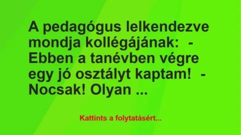 Vicc: A pedagógus lelkendezve mondja kollégájának:

– Ebben a tanévben…