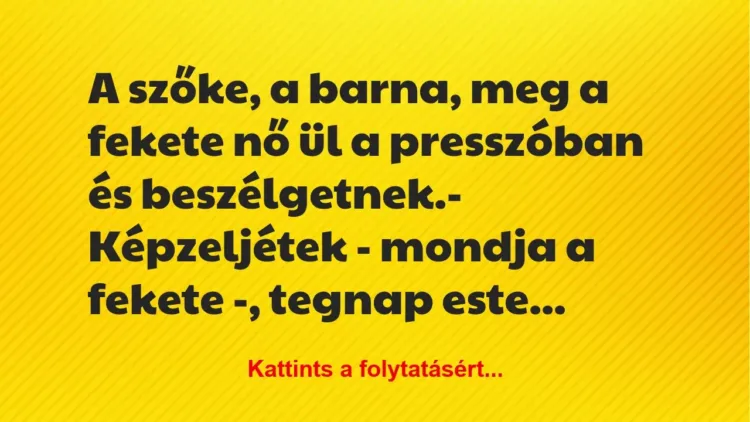 Vicc: A szőke, a barna, meg a fekete nő ül a presszóban és… Vicc: A szőke, a barna, meg a fekete nő ül a presszóban és…