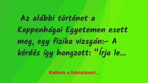 Vicc: Az alábbi történet a Koppenhágai Egyetemen esett meg, egy fizika…
