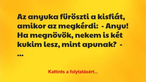 Vicc: Az anyuka füröszti a kisfiát, amikor az megkérdi:

– Anyu! Ha megnövök,…