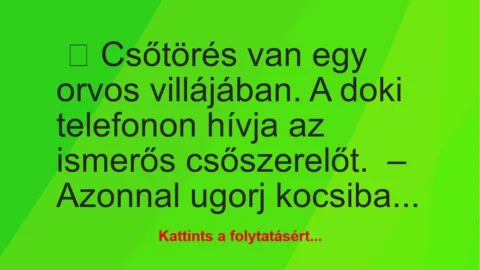 Vicc: Csőtörés van egy orvos villájában