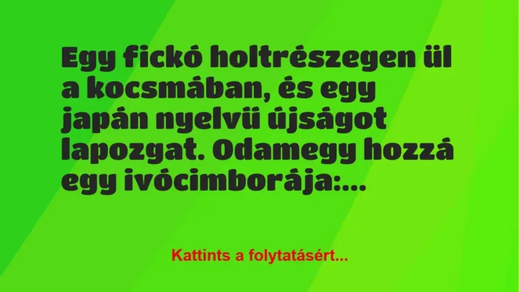 Vicc: Egy fickó holtrészegen ül a kocsmában, és egy japán nyelvű újságot lapozgat…. Vicc: Egy fickó holtrészegen ül a kocsmában, és egy japán nyelvű újságot lapozgat….