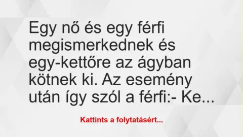 Vicc: Egy nő és egy férfi megismerkednek és egy-kettőre az ágyban kötnek ki….