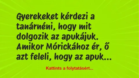 Vicc: Gyerekeket kérdezi a tanárnéni, hogy mit dolgozik az apukájuk.

Amikor…