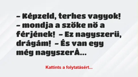 Vicc: – Képzeld, terhes vagyok! – mondja a szőke nő a férjének!

– Ez nagyszerű,…