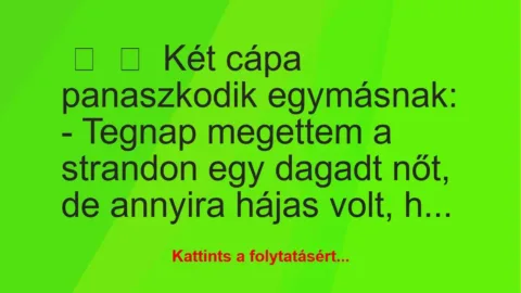 Vicc: 
	    	    Két cápa panaszkodik egymásnak:


– Tegnap megettem a …