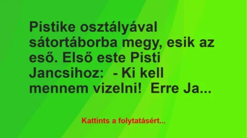 Vicc: Pistike osztályával sátortáborba megy, esik az eső. Első este Pisti…