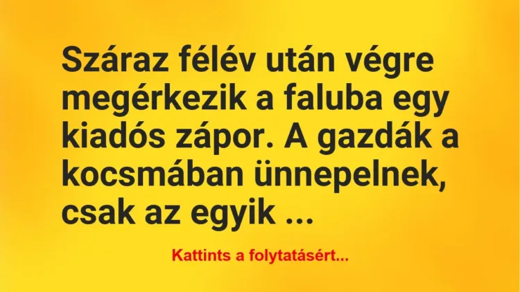 Vicc: Száraz félév után végre megérkezik a faluba egy kiadós zápor. A gazdák… Vicc: Száraz félév után végre megérkezik a faluba egy kiadós zápor. A gazdák…