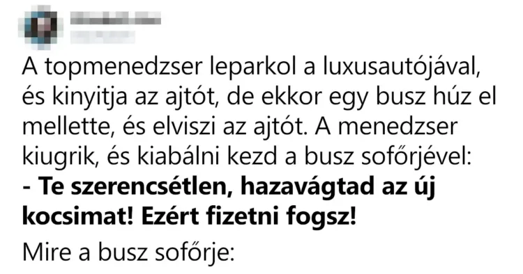 Vicc: A topmenedzser leparkol a luxusautójával Vicc: A topmenedzser leparkol a luxusautójával