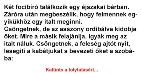 Vicc: Két focibíró találkozik egy éjszakai bárban