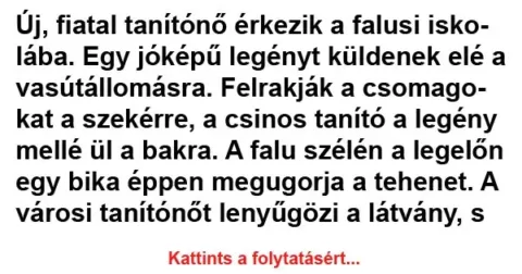 Vicc: Új, fiatal tanítónő érkezik a falusi iskolába Vicc: Új, fiatal tanítónő érkezik a falusi iskolába