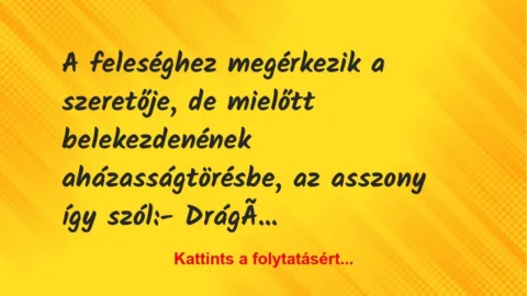 Vicc: A feleséghez megérkezik a szeretője, de mielőtt belekezdenének…