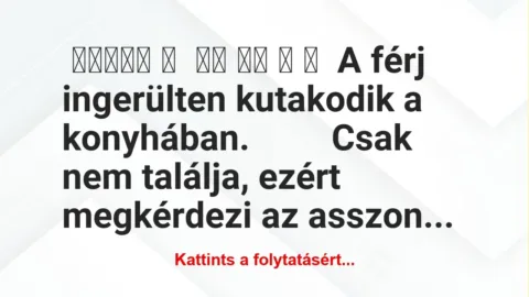 Vicc: A férj ingerülten kutakodik a konyhában Vicc: A férj ingerülten kutakodik a konyhában