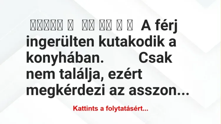 Vicc: A férj ingerülten kutakodik a konyhában Vicc: A férj ingerülten kutakodik a konyhában