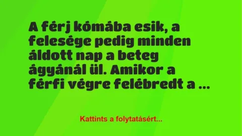 Vicc: A férj kómába esik, a felesége pedig minden áldott nap a beteg ágyánál… Vicc: A férj kómába esik, a felesége pedig minden áldott nap a beteg ágyánál…