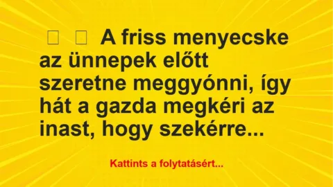 Vicc:
A friss menyecske az ünnepek előtt szeretne meggyónni, így … Vicc:
A friss menyecske az ünnepek előtt szeretne meggyónni, így …