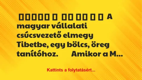 Vicc: A magyar vállalati csúcsvezető elmegy Tibetbe, egy bölcs, öreg… Vicc: A magyar vállalati csúcsvezető elmegy Tibetbe, egy bölcs, öreg…