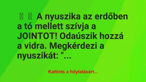 Vicc:
A nyuszika az erdőben a tó mellett szívja a JOINTOT!… Vicc:
A nyuszika az erdőben a tó mellett szívja a JOINTOT!…