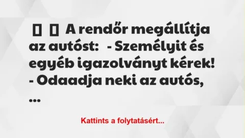 Vicc: 
	    	    A rendőr megállítja az autóst:


– Személyit és egyéb …