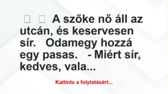 Vicc: 
	    	    A szőke nő áll az utcán, és keservesen sír.


Odamegy …