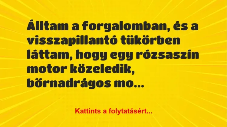 Vicc: Álltam a forgalomban, és a visszapillantó tükörben láttam, hogy egy… Vicc: Álltam a forgalomban, és a visszapillantó tükörben láttam, hogy egy…
