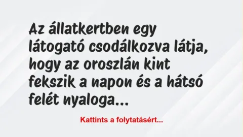 Vicc: Az állatkertben egy látogató csodálkozva látja, hogy az oroszlán kint… Vicc: Az állatkertben egy látogató csodálkozva látja, hogy az oroszlán kint…