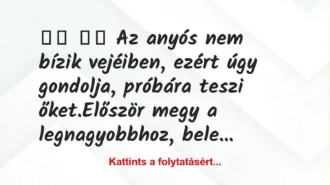 Vicc: 
		  
		  Az anyós nem bízik vejéiben, ezért úgy gondolja, …