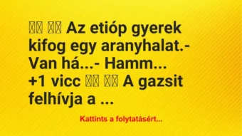 Vicc: 
		  
		  Az etióp gyerek kifog egy aranyhalat.- Van…