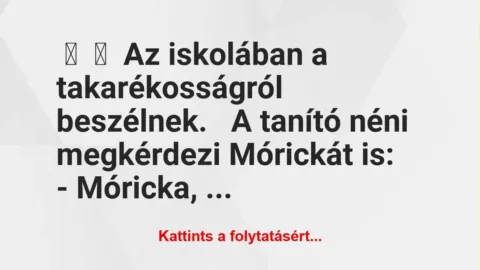 Vicc: 
	    	    Az iskolában a takarékosságról beszélnek.


A tanító…
