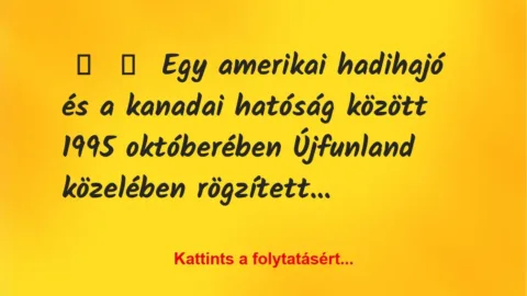 Vicc:
Egy amerikai hadihajó és a kanadai hatóság között 1995… Vicc:
Egy amerikai hadihajó és a kanadai hatóság között 1995…