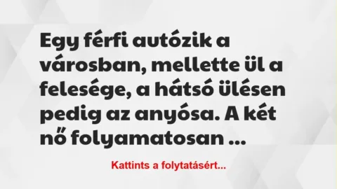 Vicc: Egy férfi autózik a városban, mellette ül a felesége, a hátsó ülésen… Vicc: Egy férfi autózik a városban, mellette ül a felesége, a hátsó ülésen…