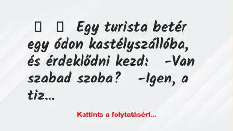 Vicc: 
	    	    Egy turista betér egy ódon kastélyszállóba, és érdeklődni…