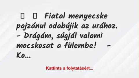 Vicc: 
	    	    Fiatal menyecske pajzánul odabújik az urához.


-…