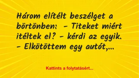 Vicc: Három elítélt beszélget a börtönben:

– Titeket miért itéltek el?…